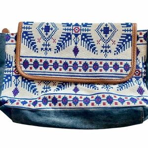 ANNGOTI Cowhide & Canvas Crossbody Bag , NWT
